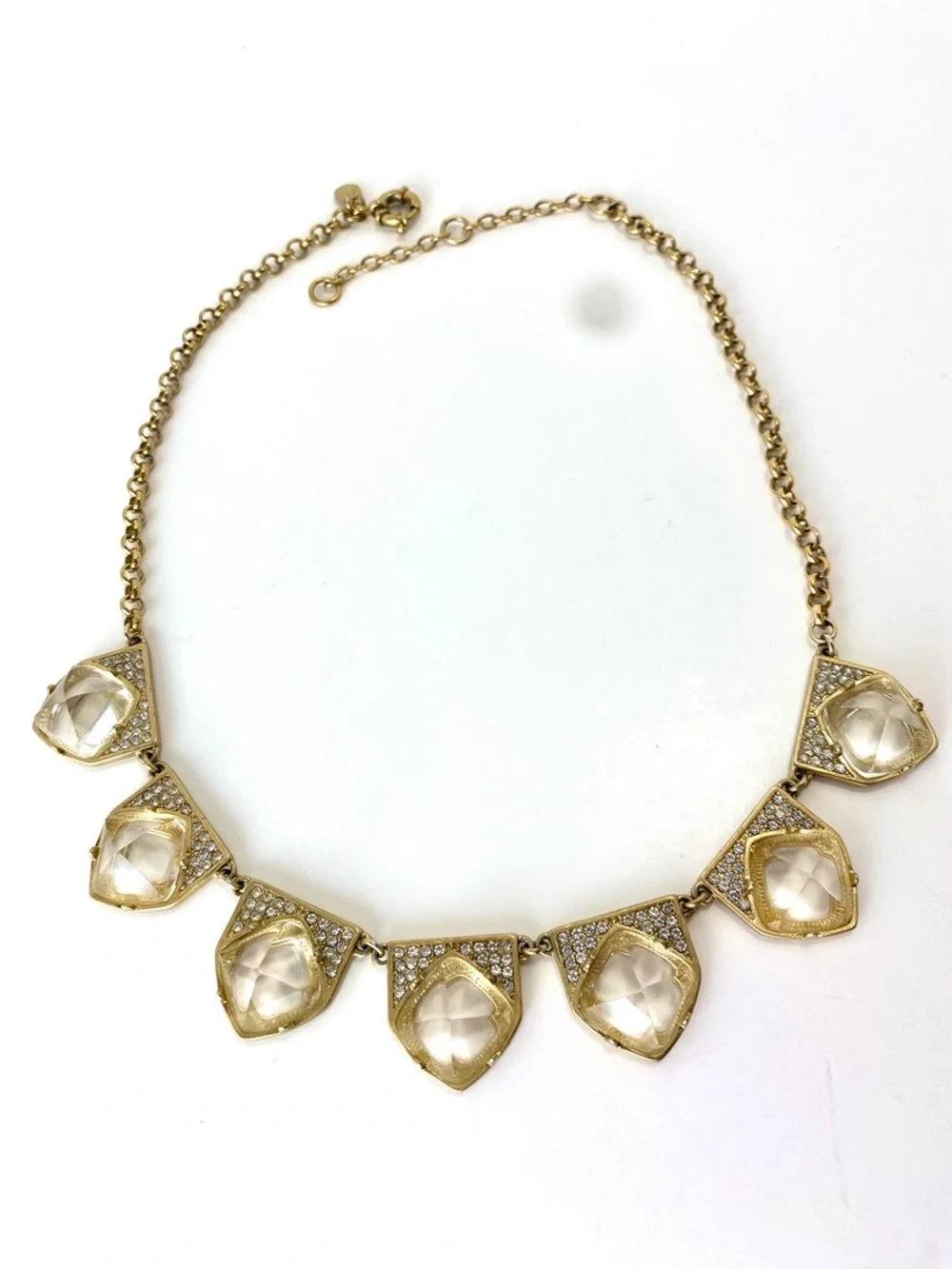 J Crew Statement Necklace with Clear Faceted Crystals & Gold Chain
